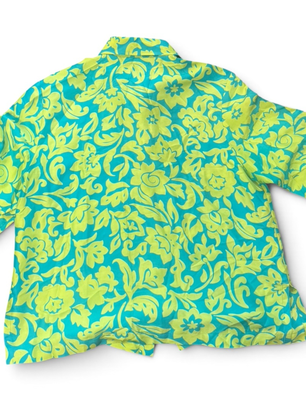 Bob Mackie Wearable Art | Size 14 Lime & Teal 100% Silk Shirt